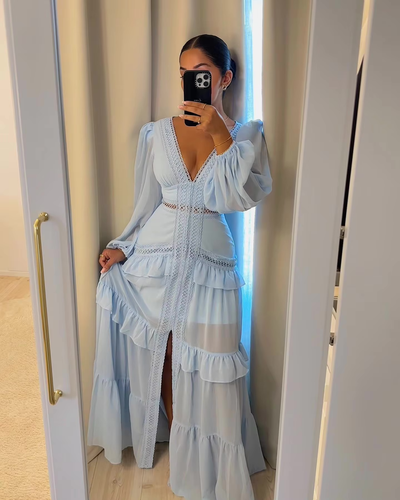 WW | Gestufter Langarm-Maxikleid
