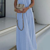 WW | Modern und Raffinierte Maxikleid mit Drapierten Zöpfen In Leinenmischung