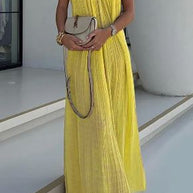 WW | Modern und Raffinierte Maxikleid mit Drapierten Zöpfen In Leinenmischung