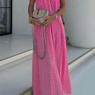 WW | Modern und Raffinierte Maxikleid mit Drapierten Zöpfen In Leinenmischung