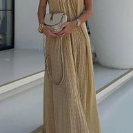 WW | Modern und Raffinierte Maxikleid mit Drapierten Zöpfen In Leinenmischung