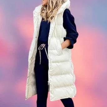 W&W Kapuze Lange Weste Lässig Mode Einreihig Jacke