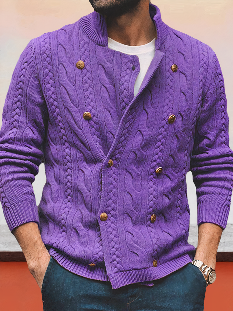 WW | Zweireihiger Strickjacke Mit Zopfmuster
