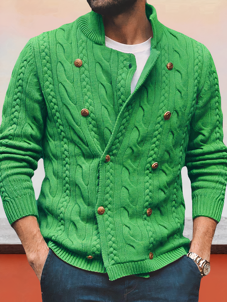 WW | Zweireihiger Strickjacke Mit Zopfmuster