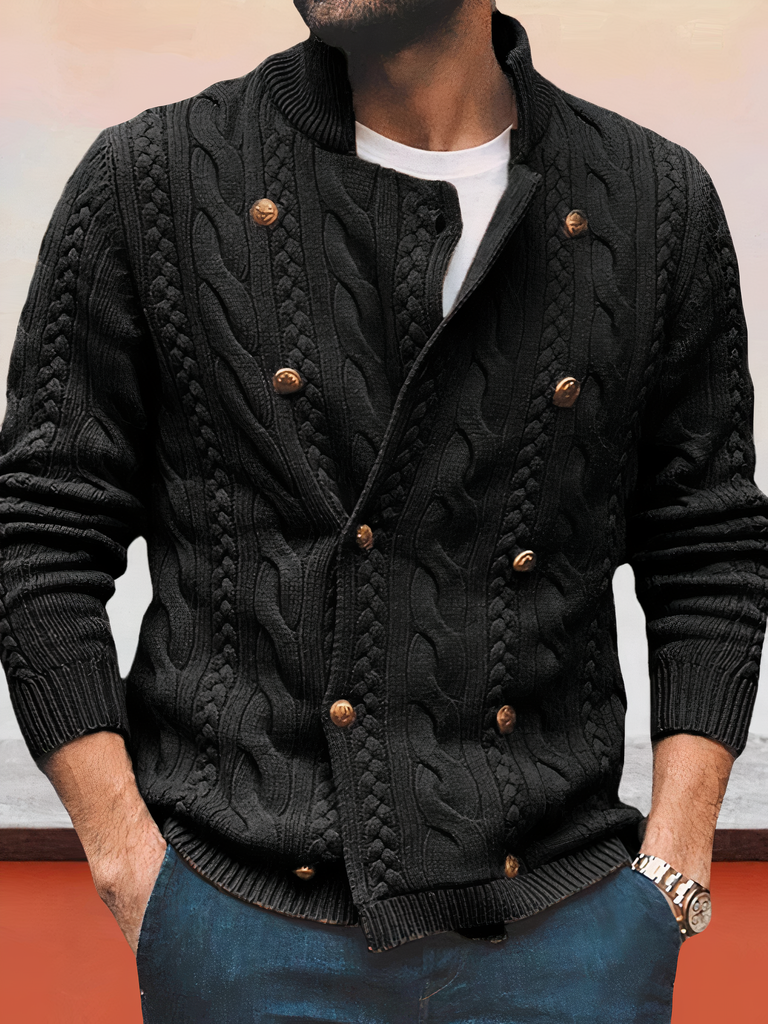 WW | Zweireihiger Strickjacke Mit Zopfmuster