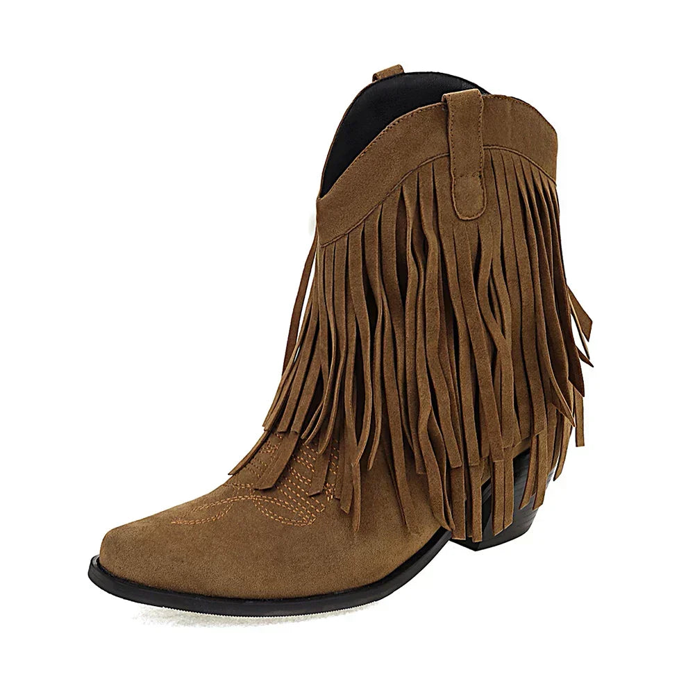 Damen-Cowboy-Stiefeletten mit Fransenquasten