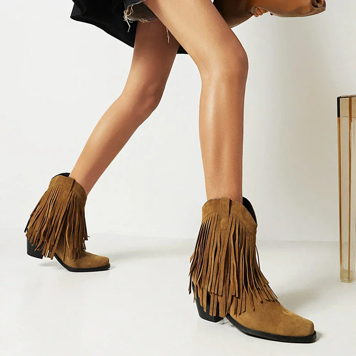 Damen-Cowboy-Stiefeletten mit Fransenquasten