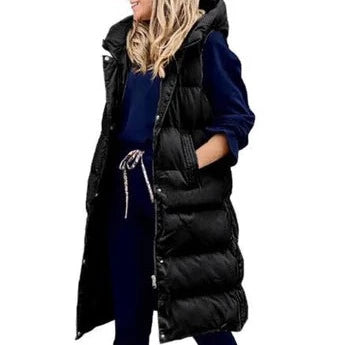 W&W Mode Kapuze Lange Weste Lässig Mode Einreihig Jacke