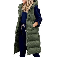 W&W Kapuze Lange Weste Lässig Mode Einreihig Jacke
