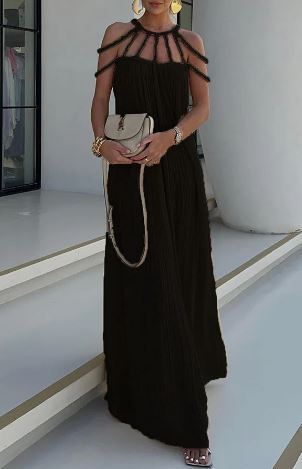 WW | Modern und Raffinierte Maxikleid mit Drapierten Zöpfen In Leinenmischung