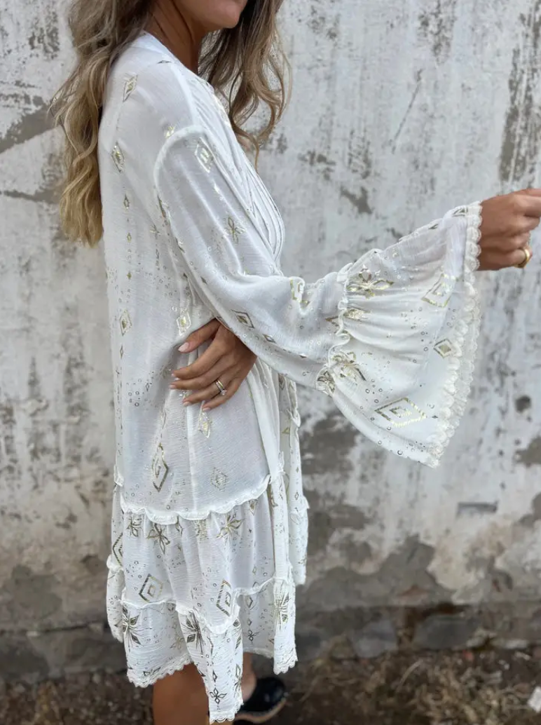 WW | Boho Metallic Hemdkleid
