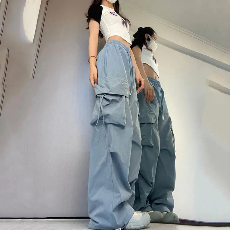 WW | Frauen Y2K Cargo Hosen Hohe Taille Streetwear Hip Hop Hosen Damen Shop Taschen Lässig Niedrige Taille Schnürung Baggy Sweatpants