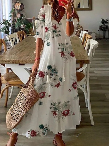 WW | Damen Kleider Midi Kleid Mit Bartmuster Und V-Ausschnitt