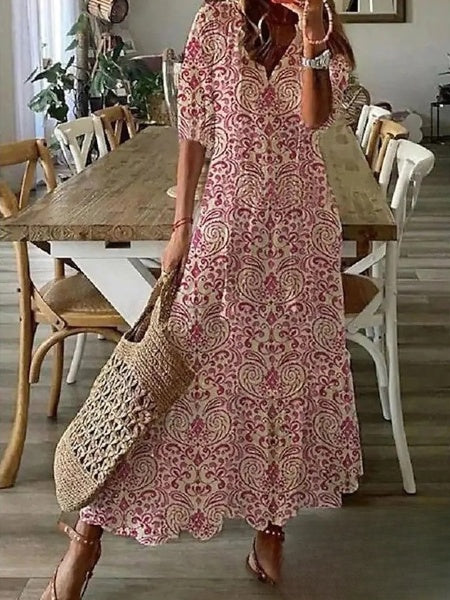 WW | Damen Kleider Midi Kleid Mit Bartmuster Und V-Ausschnitt