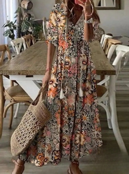 WW | Damen Kleider Midi Kleid Mit Bartmuster Und V-Ausschnitt