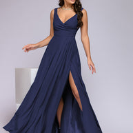 WW | Elegantes Maxi Kleid Mit Tiefem V-ausschnitt Und Schlitz
