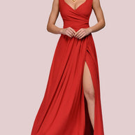 WW | Elegantes Maxi Kleid Mit Tiefem V-ausschnitt Und Schlitz