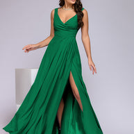 WW | Elegantes Maxi Kleid Mit Tiefem V-ausschnitt Und Schlitz