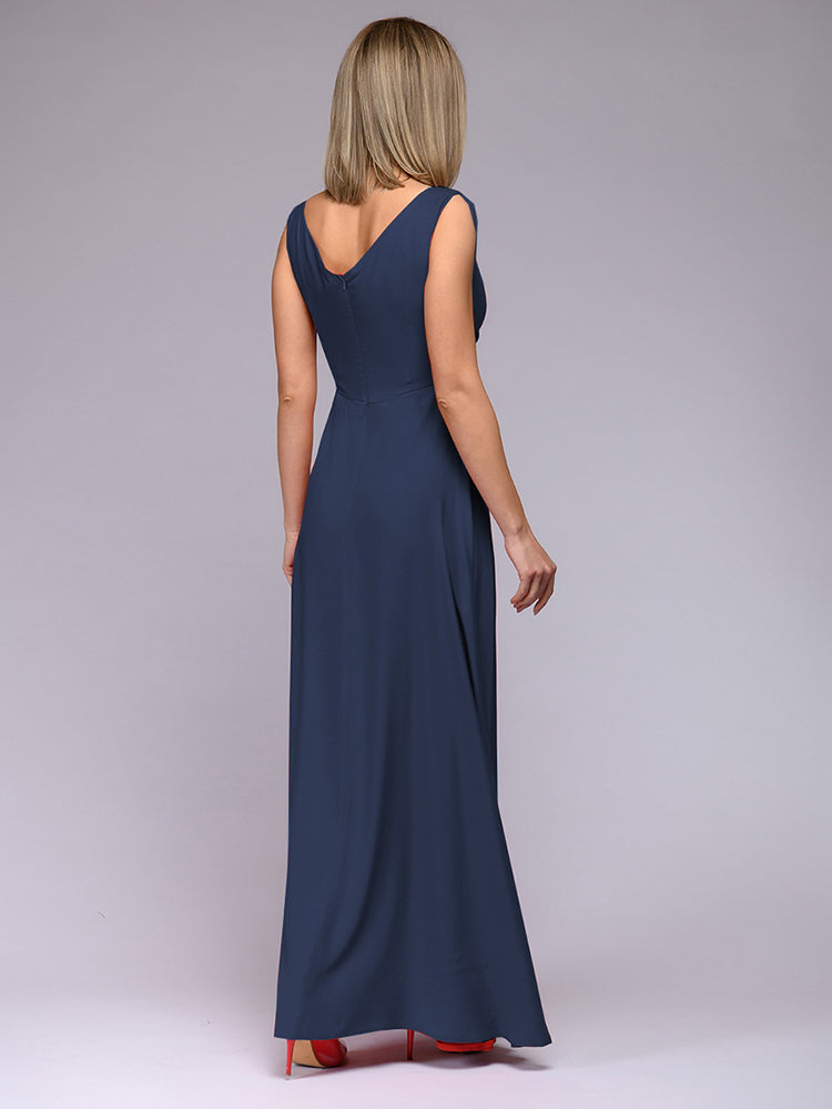 Damen elegantes Maxikleid mit tiefem V-Ausschnitt und Schlitz