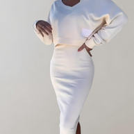 WW | 3-teiliges Strick-Set - V-Ausschnitt Top und Midi-Rock für Damen