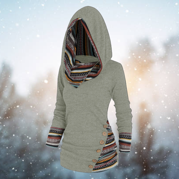 WW | mit Kapuze - Damen Fleece-Pullover mit Tribal-Muster