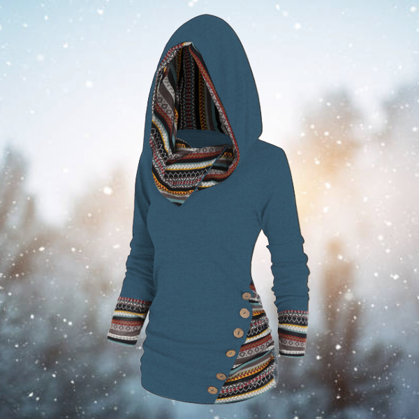 W&W Mode | mit Kapuze - Damen Fleece-Pullover mit Tribal-Muster