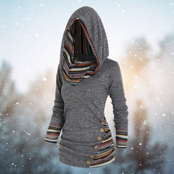 WW | mit Kapuze - Damen Fleece-Pullover mit Tribal-Muster
