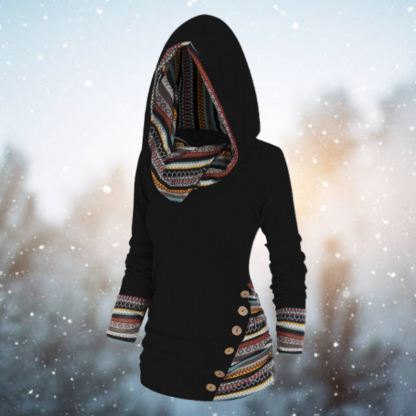 WW | mit Kapuze - Damen Fleece-Pullover mit Tribal-Muster