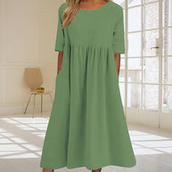 WW | lässiges, lockeres Sommerkleid aus Baumwolle und Leinen mit Rundhalsausschnitt