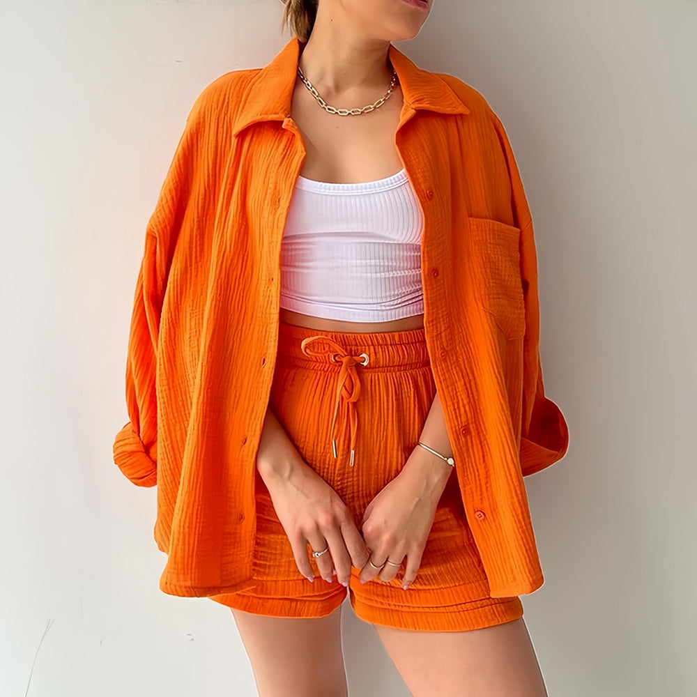 W&W Mode | Sonnenschutz-Shirt-Set für Damen (Langarmshirt + Shorts)