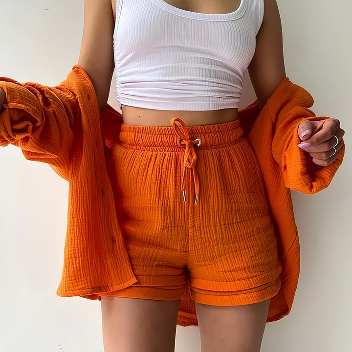 W&W Mode | Sonnenschutz-Shirt-Set für Damen (Langarmshirt + Shorts)