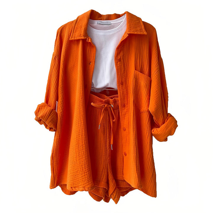 W&W Mode | Sonnenschutz-Shirt-Set für Damen (Langarmshirt + Shorts)