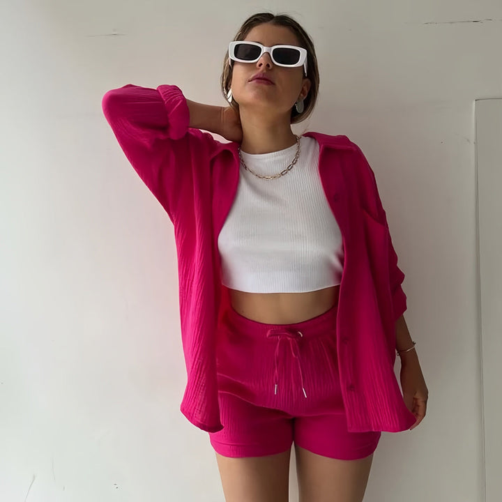 W&W Mode | Sonnenschutz-Shirt-Set für Damen (Langarmshirt + Shorts)