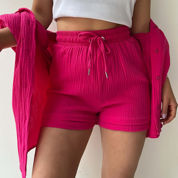 W&W Mode | Sonnenschutz-Shirt-Set für Damen (Langarmshirt + Shorts)