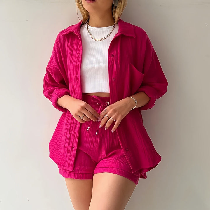 W&W Mode | Sonnenschutz-Shirt-Set für Damen (Langarmshirt + Shorts)