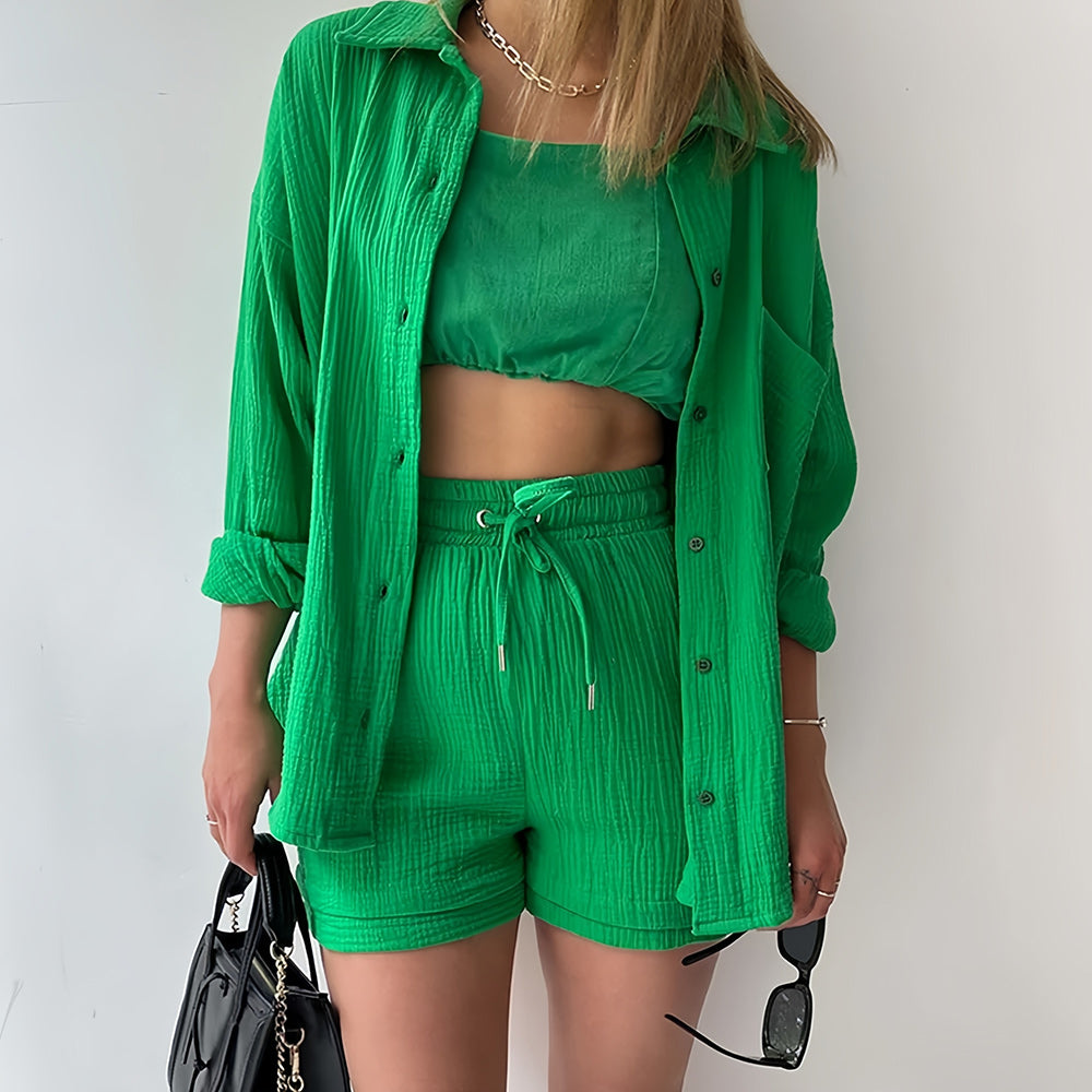 W&W Mode | Sonnenschutz-Shirt-Set für Damen (Langarmshirt + Shorts)