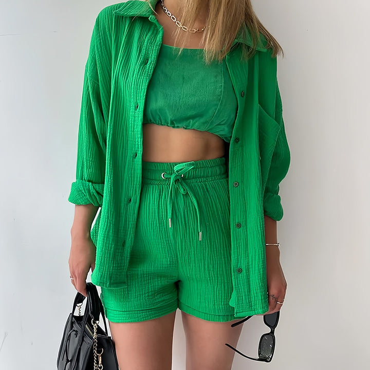 W&W Mode | Sonnenschutz-Shirt-Set für Damen (Langarmshirt + Shorts)