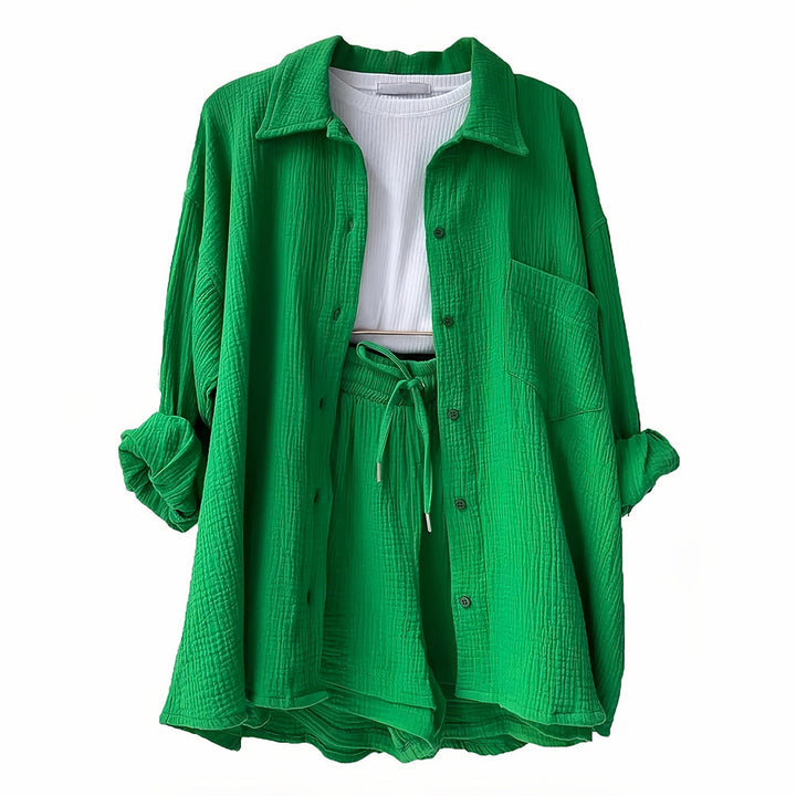 W&W Mode | Sonnenschutz-Shirt-Set für Damen (Langarmshirt + Shorts)