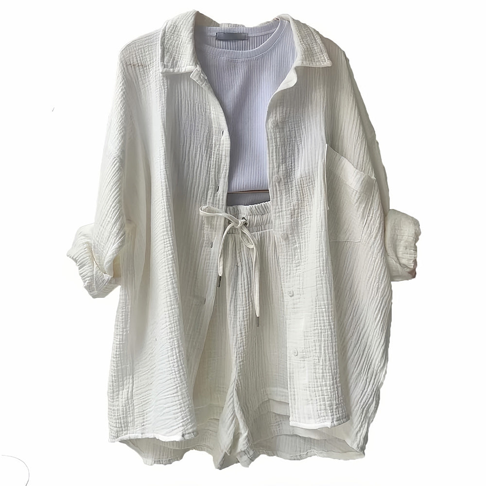 W&W Mode | Sonnenschutz-Shirt-Set für Damen (Langarmshirt + Shorts)