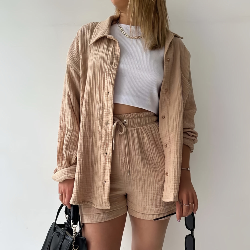 W&W Mode | Sonnenschutz-Shirt-Set für Damen (Langarmshirt + Shorts)