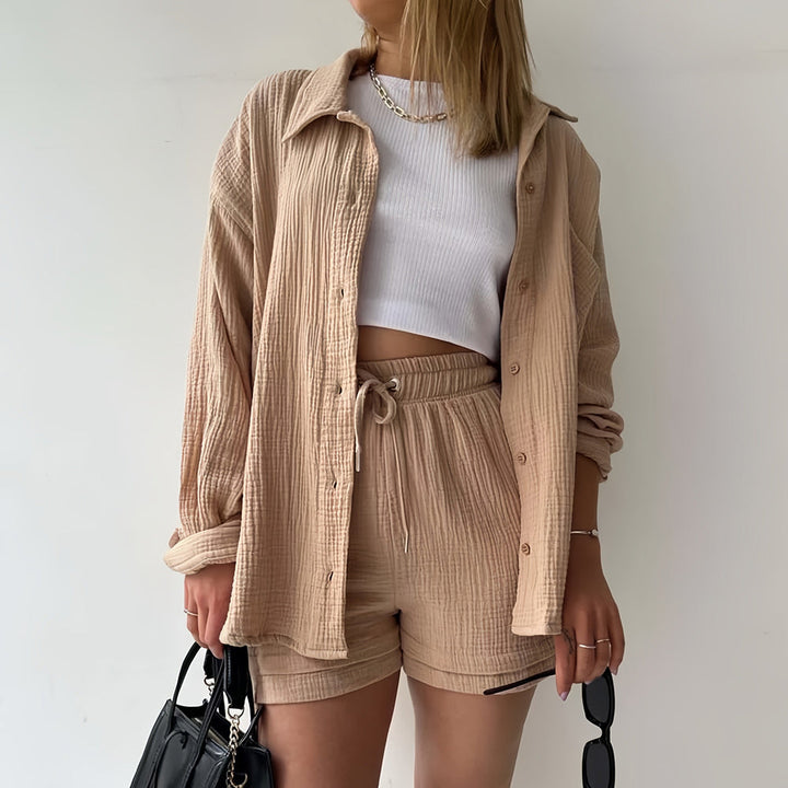W&W Mode | Sonnenschutz-Shirt-Set für Damen (Langarmshirt + Shorts)