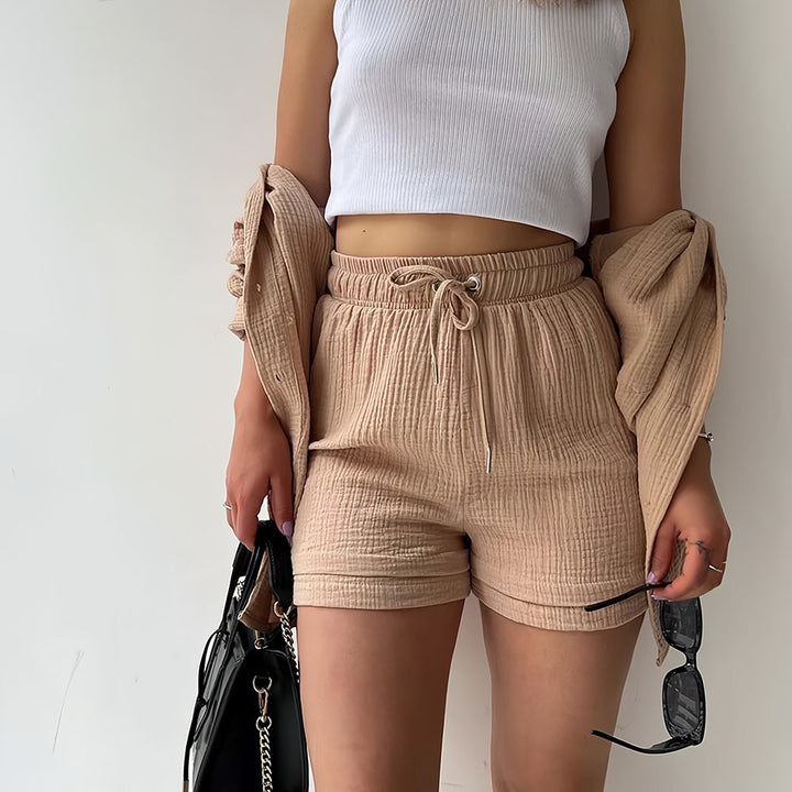 W&W Mode | Sonnenschutz-Shirt-Set für Damen (Langarmshirt + Shorts)