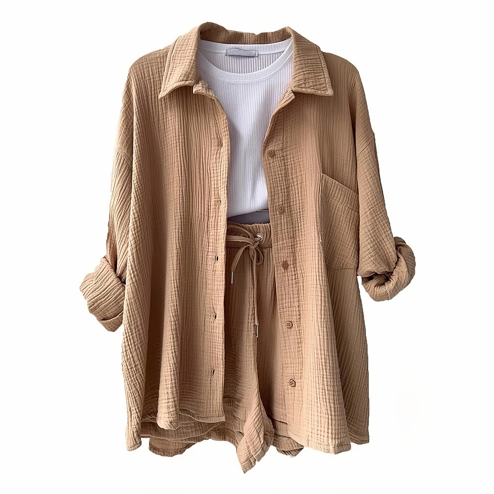 W&W Mode | Sonnenschutz-Shirt-Set für Damen (Langarmshirt + Shorts)