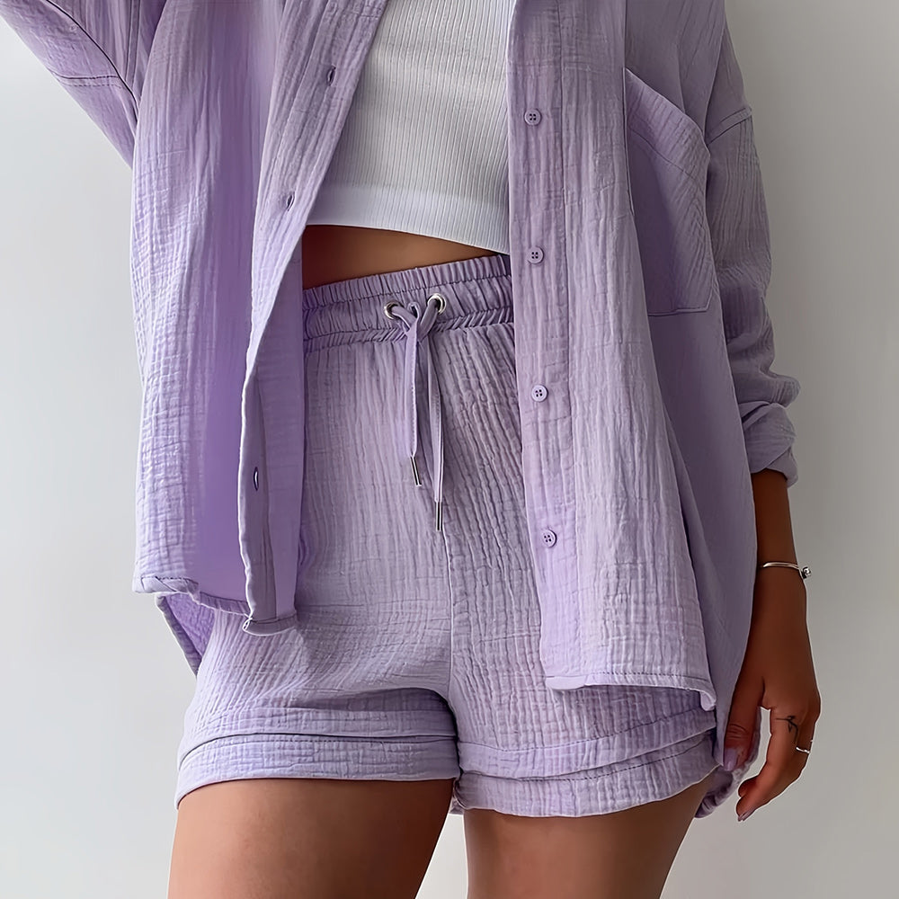 W&W Mode | Sonnenschutz-Shirt-Set für Damen (Langarmshirt + Shorts)