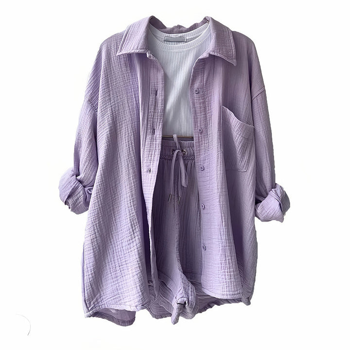 W&W Mode | Sonnenschutz-Shirt-Set für Damen (Langarmshirt + Shorts)
