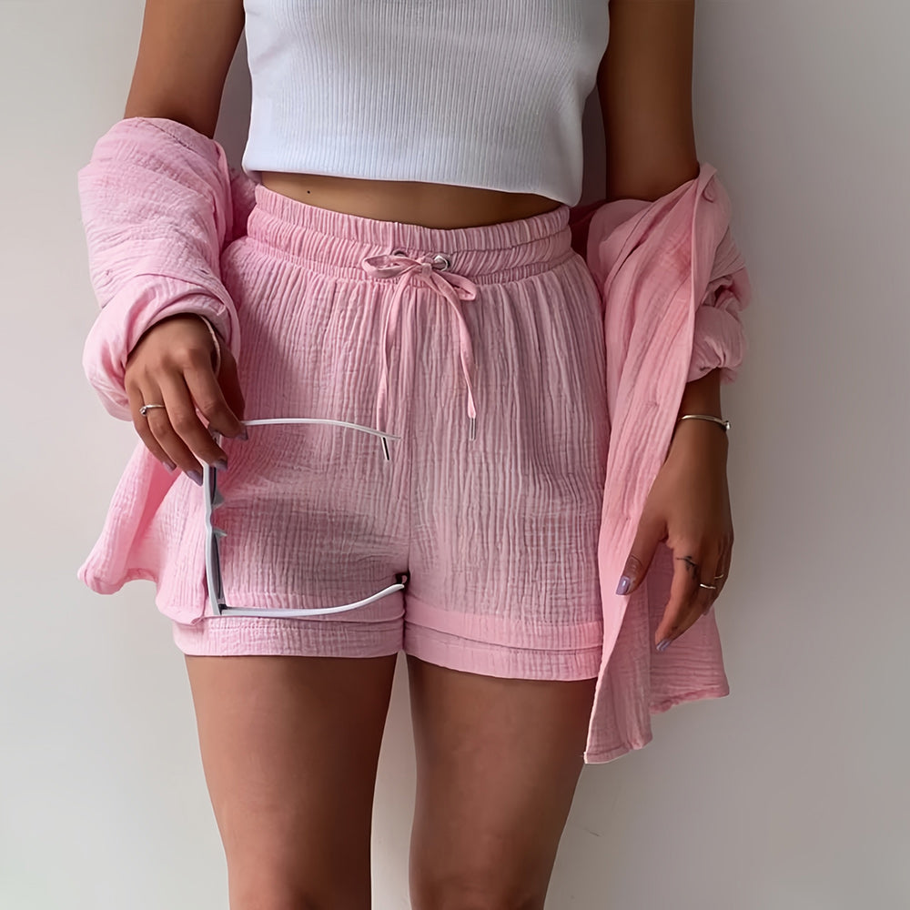 W&W Mode | Sonnenschutz-Shirt-Set für Damen (Langarmshirt + Shorts)