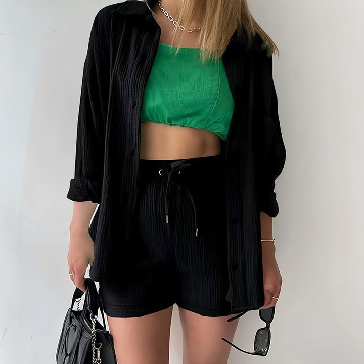 W&W Mode | Sonnenschutz-Shirt-Set für Damen (Langarmshirt + Shorts)