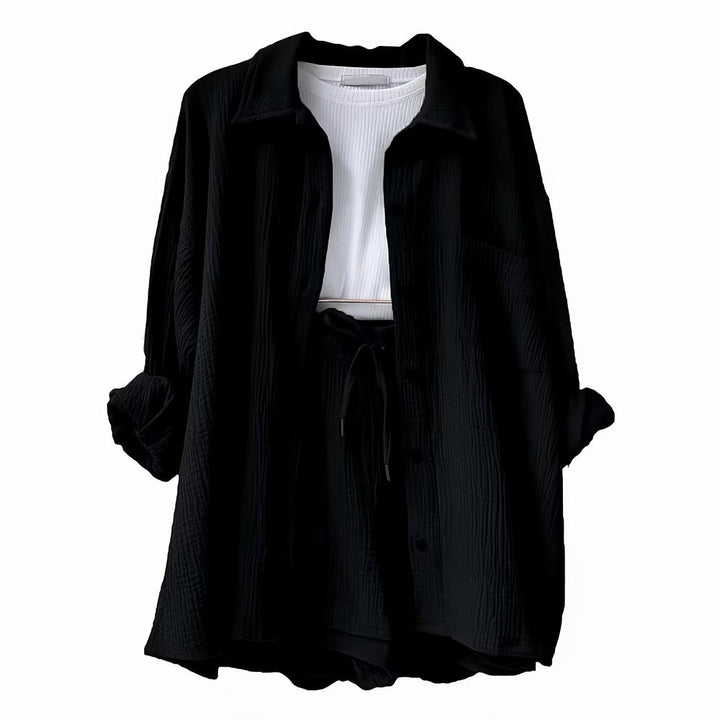 W&W Mode | Sonnenschutz-Shirt-Set für Damen (Langarmshirt + Shorts)