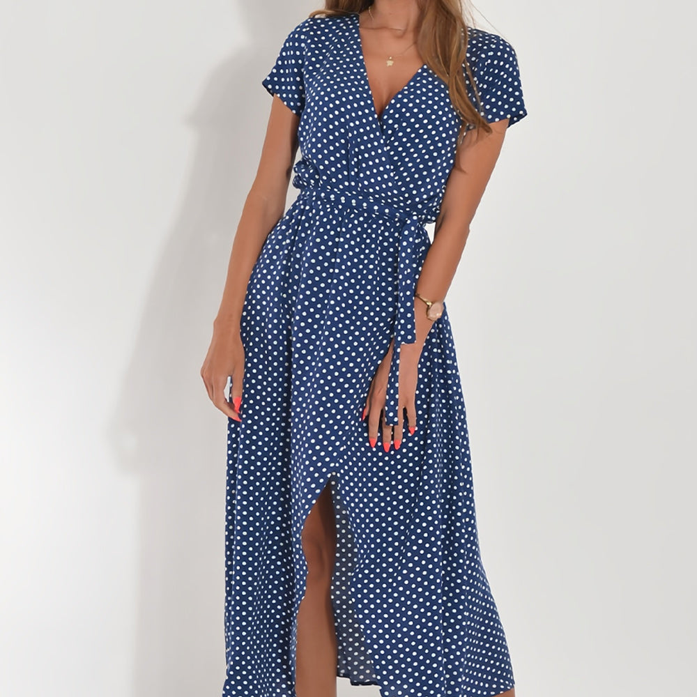 W&W Mode | bedrucktes V-Ausschnitt Sommerkleid mit Schlitz