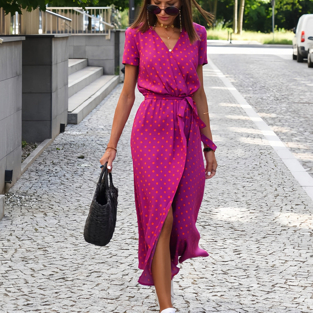 W&W Mode | bedrucktes V-Ausschnitt Sommerkleid mit Schlitz